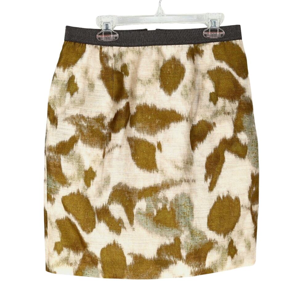 Loft Skirt Petites 4P Ivory Green Print Lined Pencil Straight Above Knee Preppy